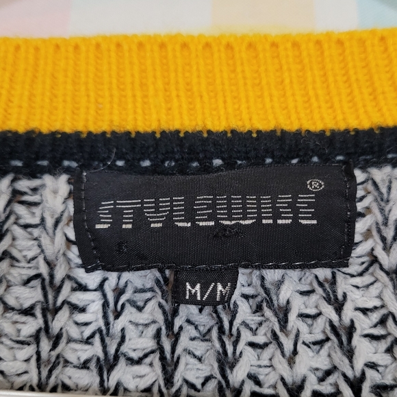 Vintage chunky knit Boston Bruins style deep v neck grandpa sweater jumper - Picture 7 of 8